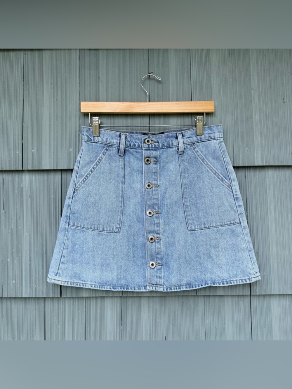 lucky brand denim utility skirt with pockets, women's size 8/29, button down - Picture 3 of 16